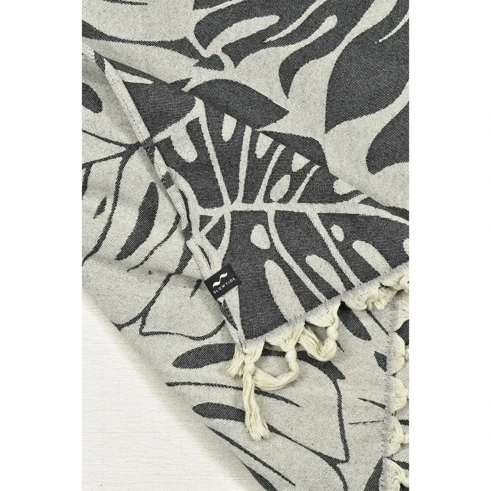 Slowtide Beach Towel Monstera Gray Turkish Cotton Fringe Tassel Large Bath